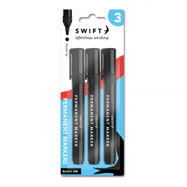 3 Black Permanent Marker Pens