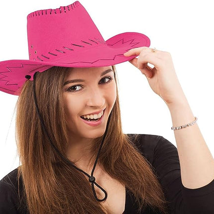 Adult Pink Leather Stitched Cowboy Hat