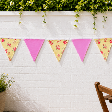 10m Pink & Yellow Vintage Floral Triangle Bunting