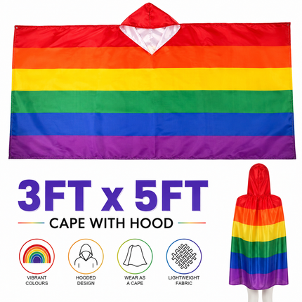Rainbow Pride Flag Cape with Hood 90 x 150cm LGBT Festival Parade