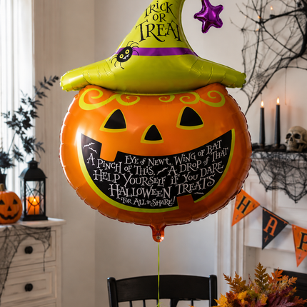 65cm Halloween Pumpkin Foil Balloon with Witch Hat – Large Party Decoration