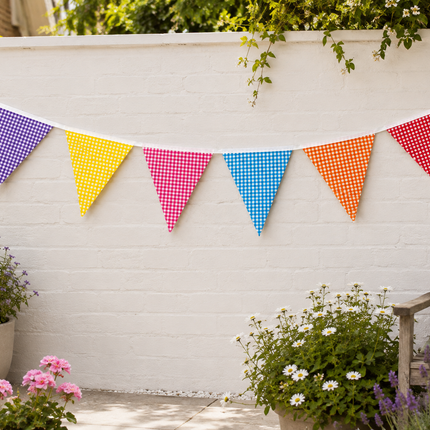 10m Multicoloured Gingham Triangle Bunting