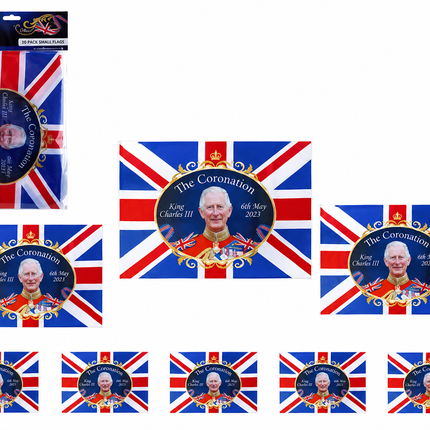 King Charles III Coronation Bunting – 12 Union Jack Flags 30 x 20cm