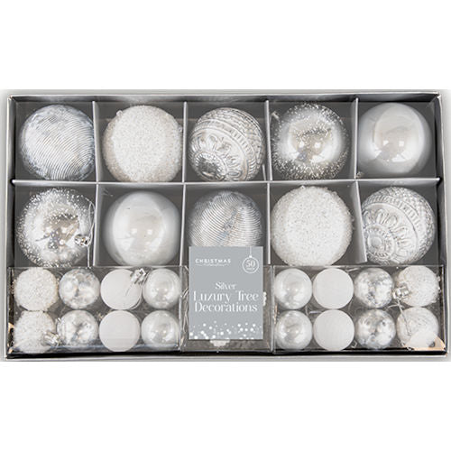 50 Silver Luxury Christmas Tree Decorations