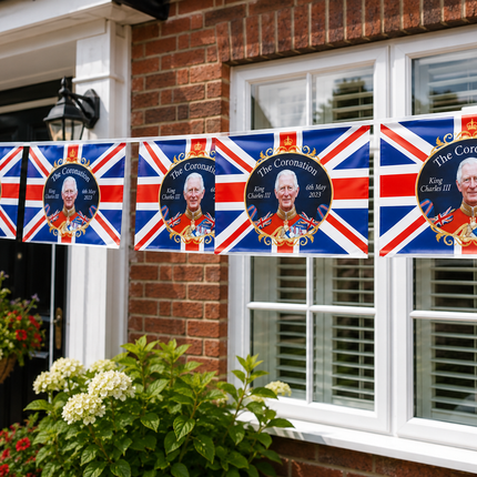 King Charles III Coronation Bunting – 12 Union Jack Flags 30 x 20cm