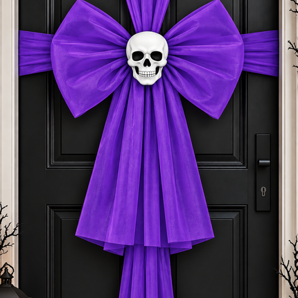 Purple Skeleton Halloween Door Bow