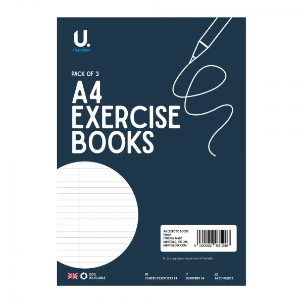 3 Lined A4 Exercise Books