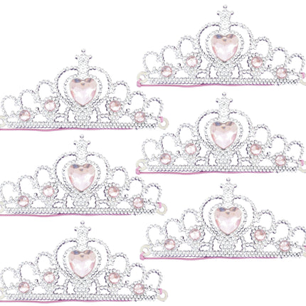 6 Silver Elastic Princess Tiaras
