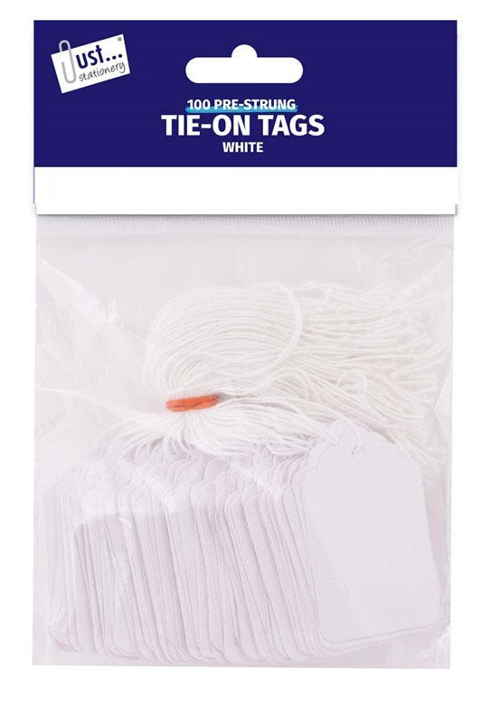 100 Pre-Strung 36mm x 53mm White Tags (Pack)