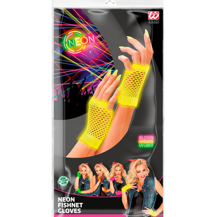 Neon Yellow Fingerless Fishnet Gloves