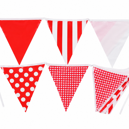 Red Spots & Stripes 10m Triangle Bunting