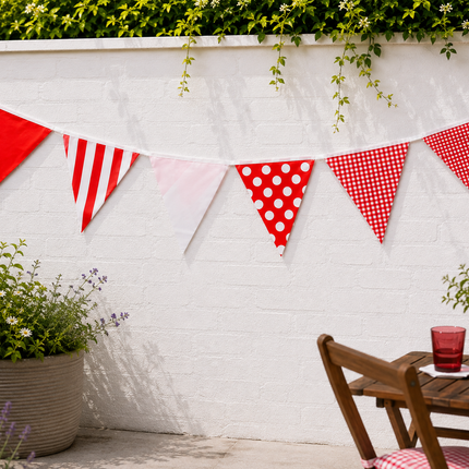 Red Spots & Stripes 10m Triangle Bunting