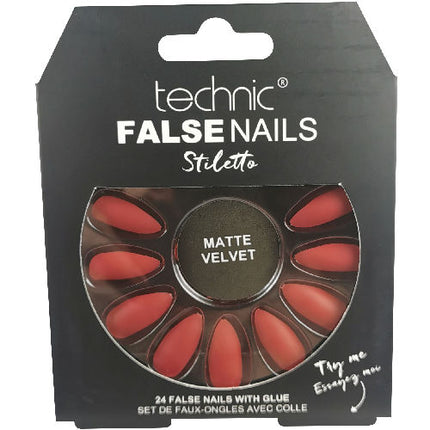 Technic Stiletto Red Matte Velvet False Nails