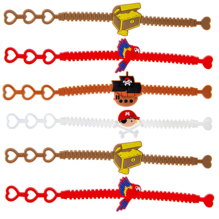 Adjustable Pirate Rubber Bracelets - 6 Pack