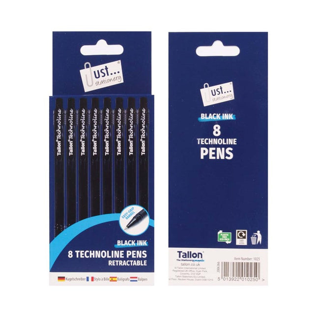 8 Black Technoline Pens