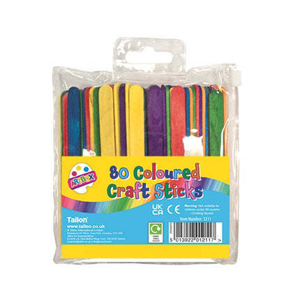 80 Coloured Wooden Craft Sticks (Pack)