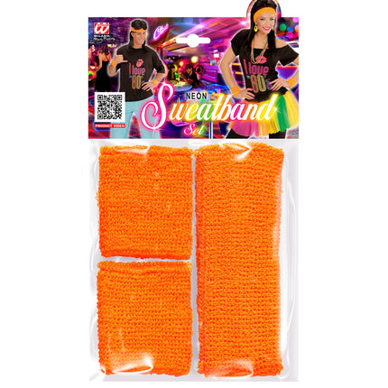 Neon Orange Sweatbands Set (Headband and 2 Wristbands)