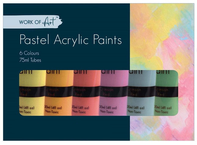 6 Pastel Coloured 75ml Acrylic Paint Set