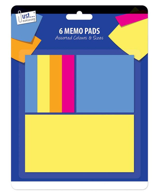 6 Assorted Neon Memo Sticker Pads (Pack)