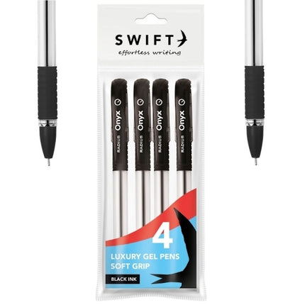 4 Black Soft Grip Luxury Gel Pens