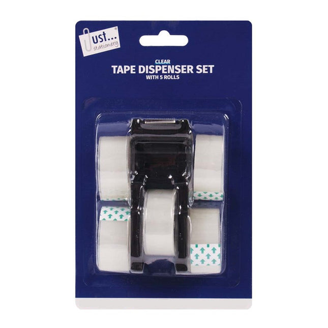 Black Tape Dispenser & 5 Clear Tape Rolls