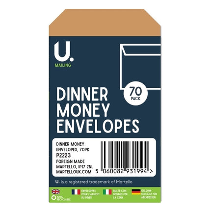 70 Manilla Dinner Money Envelopes