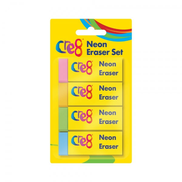 4 Retangular Neon Erasers