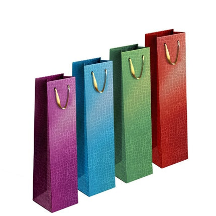 Coloured Embossed Metallic Bottle Gift Bag