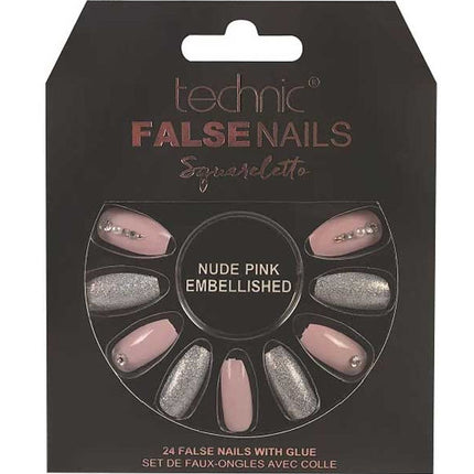 Technic Squareletto Nude Pink Embellished False Nails