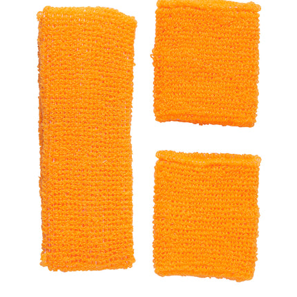 Neon Orange Sweatbands Set (Headband and 2 Wristbands)