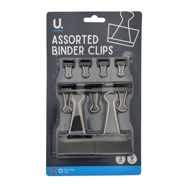9 Black Assorted Sized Binder Clips
