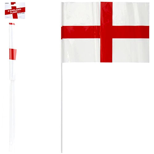4 St George 12" x 8" Plastic Flags & Sticks
