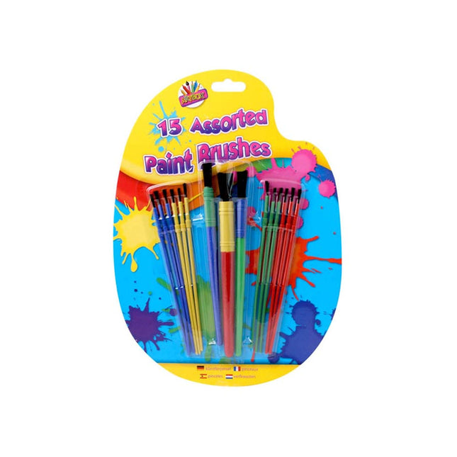 15 Assorted Plastic Handle Paint Brushes