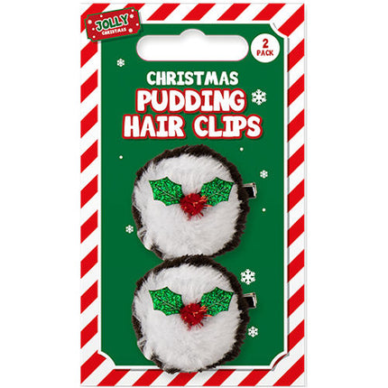 2 Christmas Pudding Hair Clips