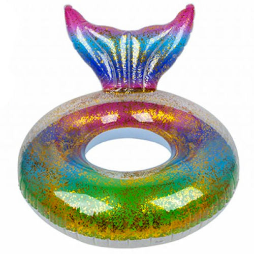 Inflatable Rainbow Glitter Swim Ring