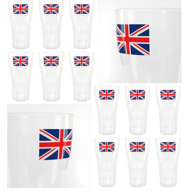 12 Union Jack Pint Glasses